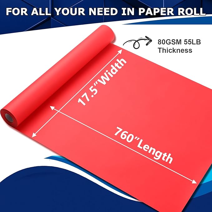 Vanhench Red Wrapping Paper Roll 17.5" x 760" (63') for Women Men Kids Girls, Solid Color Art Kraft Craft for Christmas, Wedding, Birthday, Mothers Day Gifts, Bouquet Flower Poster Bulletin Board