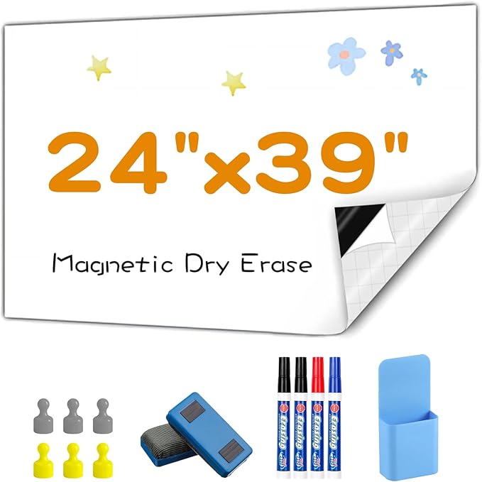 Magnetic Whiteboard Contact Paper, 24" x 39" Stick on Magnetic Dry Erase White Board Sticker on Wall, Easy to Write for Drawing, School, Office, Kitchen Fridge
