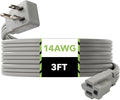 BN-LINK 3 ft Appliance Extension Cord 15-Amp Heavy Duty Power Cord, 14/3 SPT-3, 3 Prong Grounded Flat Plug, for Indoor Air Conditioner, Refrigerator and All Major Appliances