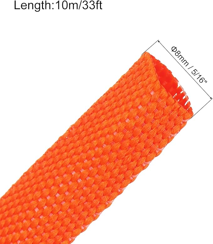 MECCANIXITY Braided Cable Sleeves Heat Shrinkable Fabric Sleeving, 5/16" 33ft Orange 2:1 Ratio Heat Shrinkable Cord Protector for Harness Cable, Network Cable Protection, Cable Management