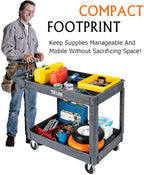 TUFFIOM Plastic Service Utility Cart with Wheels, 550lbs Capacity, Heavy Duty Tub W/Deep Shelves, Multipurpose Rolling Extra Large 2-Tier Mobile Storage Organizer, Warehouse Garage Industrial Cart