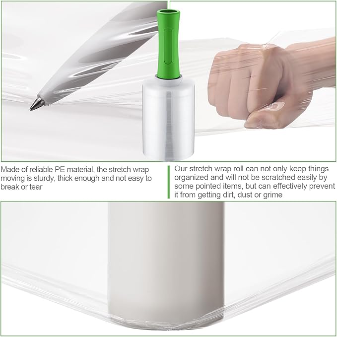 Jutom 8 Pcs Stretchy Wrap Roll Plastic Wrap for Moving with 2 Handles 5" x 1000 ft Packaging Shrink Film Self Adhering Shipping Supplies for Moving Furniture Pallet (Green)