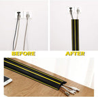 6.5Ft Cord Covers for Wires on Floor, 3-Channel Floor Cord Cover with Anti-Slip Base & Yellow Warning Strips, Extension Cord Covers for Floor, Ideal for Home, Office, Outdoor Use