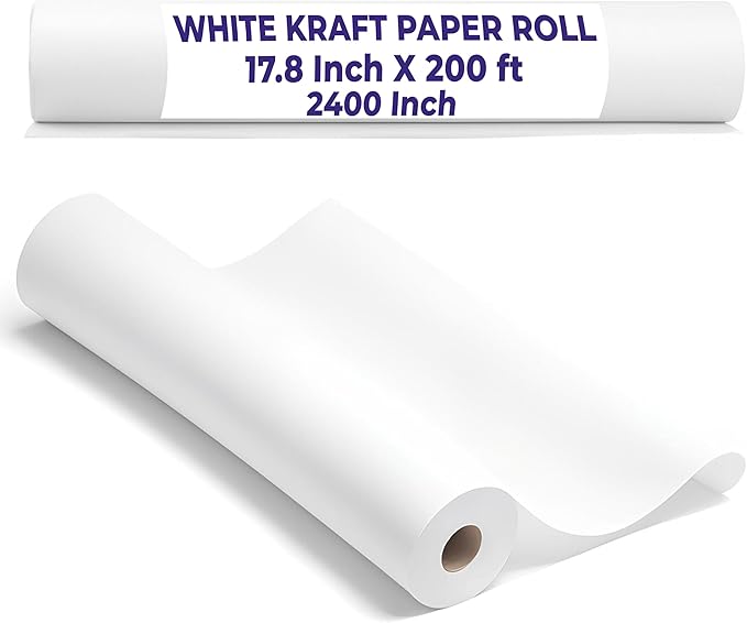 Purple Papers White Kraft Paper Roll | 17.8" x 200 ft Arts and Crafts Thick Paper for Painting - Wall Decor, Bulletin Boards - Gift Wrapping - Wall Art - Kids Art Paper