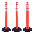 Reflective Rubber Base Traffic Delineator Post - Heavy-Duty Safety Bollards for Parking Lot Markers, Road Construction, Driveway Warning - with Reflective Strips (3 Pack - 45 Inch)