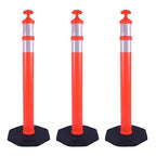 Reflective Rubber Base Traffic Delineator Post - Heavy-Duty Safety Bollards for Parking Lot Markers, Road Construction, Driveway Warning - with Reflective Strips (3 Pack - 45 Inch)