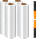Stretch Wrap Film, 15" x 1000Ft Shrink Wrap Roll with Handles,60 Gauge Stretch Wrap Industrial Strength, Plastic Wrap for Pallet Wrapping Shipping Moving and Surface Protection (4 Pack-15"-60 Gauge)