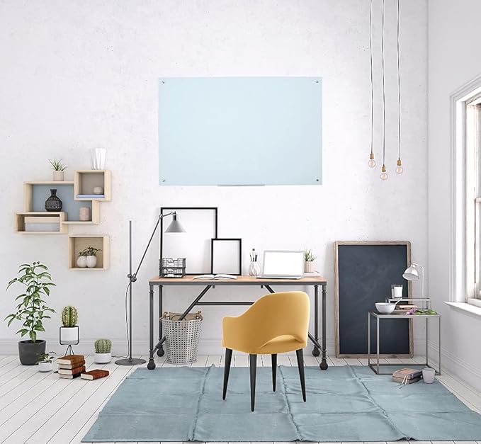 Magnetic Glass Whiteboard 48x36 Inches, Large Tempered Glass Dry Erase Board with Frameless Mounting, Premium Wall-Mounted Whiteboard for Office, Conference Room, Classroom & Home