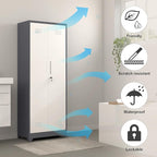 GREATMEET 65" H Broom Closet, Broom Closet Cabinet with Pegboard and Hanging Rod, Cleaning Tool Storage Cabinet, Tall Metal Utility Closets with Locking Doors for Bathroom, Garage