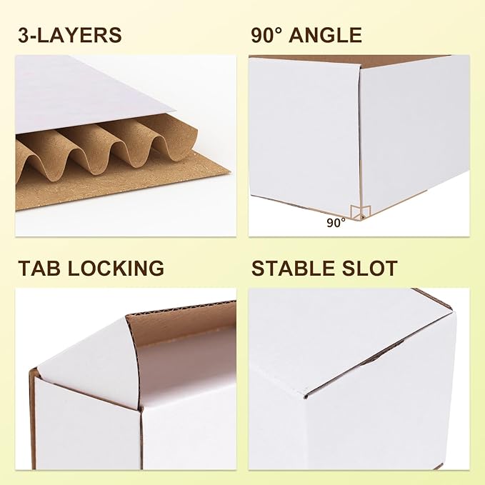 WIFTREY 12x4x4 Small Shipping Boxes set of 25, White Corrugated Cardboard Box 12''L x 4''W x 4'' H for Mailing Packing Shipping