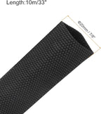 MECCANIXITY Braided Cable Sleeves Heat Shrinkable Fabric Sleeving, 7/8" 33ft Black 2:1 Ratio Heat Shrinkable Cord Protector for Harness Cable, Network Cable Protection, Cable Management