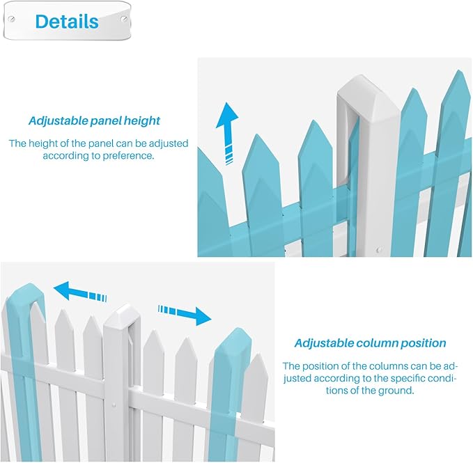 Patio Outdoor Fence 36"Hx84"L (9Sets) White Vinyl Picket Fence Panels Privacy Fence Decorative, PVC Garden Fence Temporary Fencing for Backyard Porch Dogs, Suitable for Soft Ground