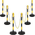Konohan 6 Sets 34 Inch Parking Cone Delineators Post Traffic Cone Plastic Stanchion Set Stands Parking Barrier with Base 6.6 ft Chain S Hooks Reflective Collar (Yellow,Black)