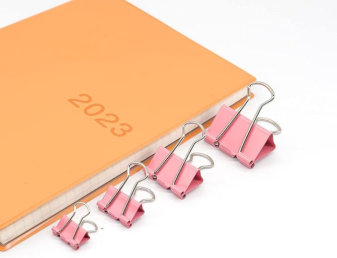 Pink Binder Clip, Paper Binder Clips, Paper Clamps Assorted Sizes, (Large, Medium, Small, X-Small) Paperclips for Office School, 100 Pack (New Version)