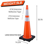 BESEA 8 Pack 36” Traffic Cones, Orange PVC Safety Cones with 6" + 4" Reflective Collars, Heavy Duty Weighted Base for Parking, Roadway & Construction Zone Control