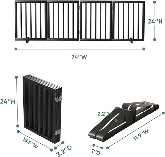 Freestanding Foldable Dog Gate - 4 Panel Room Divider with Metal Support Feet (Black)