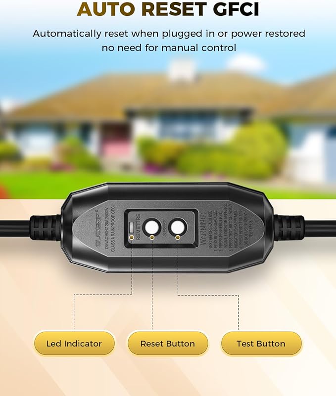 3 FT Auto GFCI Extension Cord Outdoor with 3 Prong Plugs, 12/3 SJTW Heavy Duty Power Cable with Multiple Outlets, 3 Outlets with Indicator Light, UL Listed, Black