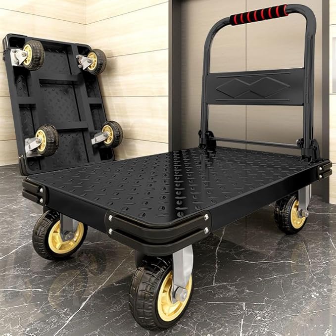 Heavy Duty Platform Truck Flat Cart Hand Trucks,1500 to 2000Lbs Steel Push Cart Dolly with Brake Design, 36 x 24in or 27x19in Large Flatbed Black Trolley (BL, 27X19 Small)