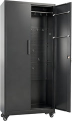 VEVOR Metal Storage Cabinet, 70.6 in Rolling Steel Garage Cabinet with Adjustable Shelves, 2 Magnetic Doors, Hanging Rod & 3 Rod Hooks, 5 Tiers Lockable Tool Storage for Pantry, Warehouse, Basement