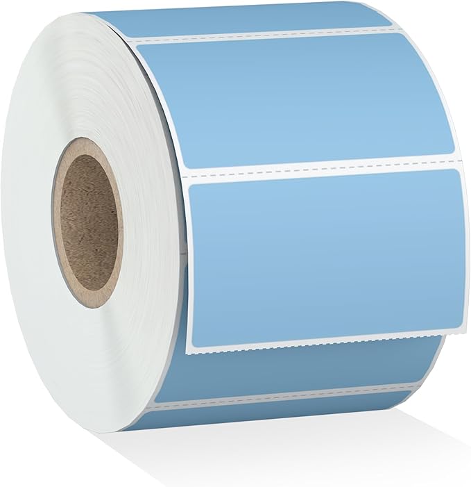 Misofuki 2.25" x 1.25" Blue Direct Thermal Barcode Labels 1000 Pcs for Zebra ZD410 ZD411 LP2824, 2-1/4x1-1/4 1 Roll Waterproof Strong Adhesive Perforated Return Address Labels Used with Rollo MUNBYN