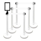 VIP Crowd Control Retractable Belt Stanchion Queue Safety Barrier Set, 36" Ht, 78" Belt + Wall Bracket (6 WHT Posts WHT Belt + SFrame + WBracket)