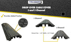 Kable Kontrol Drop Over Floor Cord Cover – 40” Inch Long 2 Channel Cable or Wire Protector – 60 Pcs Bulk Pack - Rubber Ramp for Indoor and Outdoor Use – Black