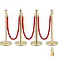 Stanchion Set, Gold Stanchion and Velvet Ropes with 4 Pcs Stainless Steel Posts and 3Pcs Red 5FT Ropes Crowd Control Barrier for Events, Weddings, Theaters, VIP Lines, Queue Management