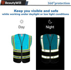 5 Pack Custom Safety Vest Customized Logo Mesh Vest Class 2 High Visibility Reflective Vest with Pockets Workwear（LightBlue Black，XL ）