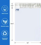 NB 12x15.5 Inch – 10 Pcs White Poly Mailers Strong Adhesive Self-Seal Shipping Envelopes, Tear & Water Resistant Packaging for E-Commerce and Small Business