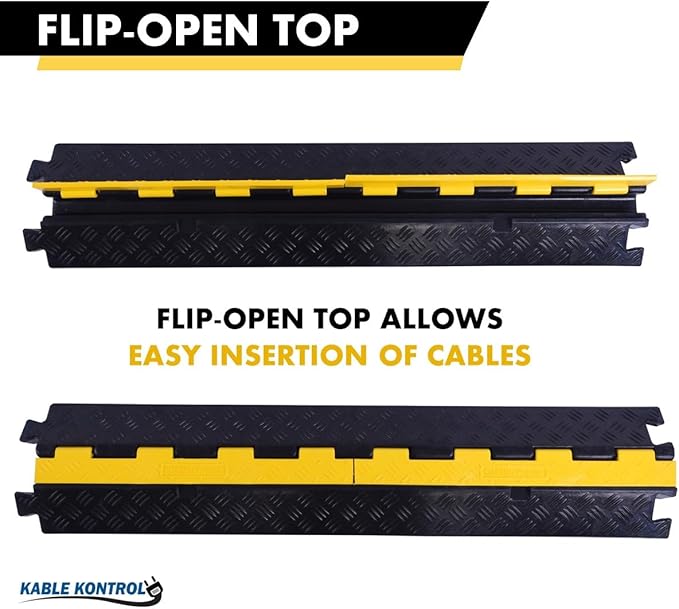 Kable Kontrol Atlas Heavy Duty Cable Protector Ramp - 1 Channel Bulk Wholesale Pallet - 70 Pcs - 39" Long Black & Yellow - 24,000 Lbs Capacity - Rubber Speed Bump Wire Protector Cord Cover - CP9896