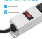 JUNNUJ Metal 16 Outlet Power Strip, Mountable Heavy Duty Power Strip, 1200J Surge Protector Wall Mount Screws Outlet with Switch, Gaming Desk Strips Wide Spaced 15A 125V 1875W, 6 FT 14AWG Power Cord