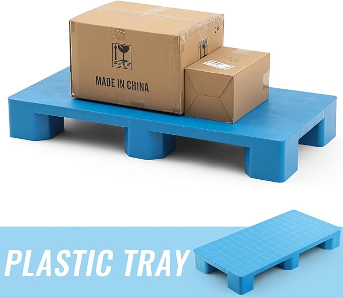 4 Pcs Plastic Pallet for Basement Storage Easy Stack Lightweight Floor Pallet Display Flooring Room Supermarket Christmas, Support up to 2000 Lbs (40'' L X 20'' W X 5.5'' H,Blue)
