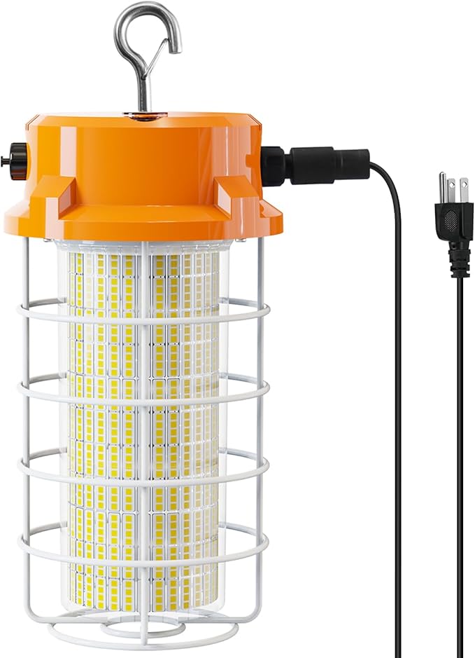 150W LED Temporary Work Light 22500lm 5000K Construction Lighting Temp Light High Bay Fixture, Hanging Temporary Work Lights with Stainless Steel Safety Guard Sturdy Hook for Mine Workshop Jobsite