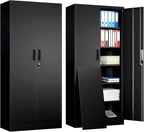 Metal Garage Storage Cabinets,71” Tall Metal File Cabinet with 5 Adjustable Shelves, Lockable Storage Cabinets for Office, Home, Garage, Warehouse 71" H x 32" W x 16" D (Black)