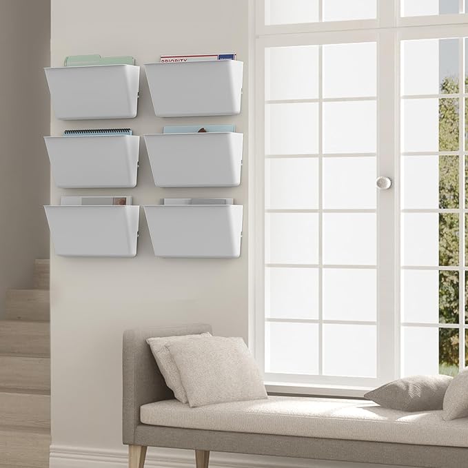 Clear Acrylic Single Pocket, Plastic Hanging Wall Mount File Holder for Office Home (White, 8 Pack)