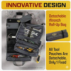 The Ryker Bag Customized Black Pro Tool Roll - Heavy-Duty Canvas Roll-Up Tool Organizer w/detachable pouches for Bolts, Sockets & Small Power Tools for Electricians, Plumbers, HVAC Techs & DIY