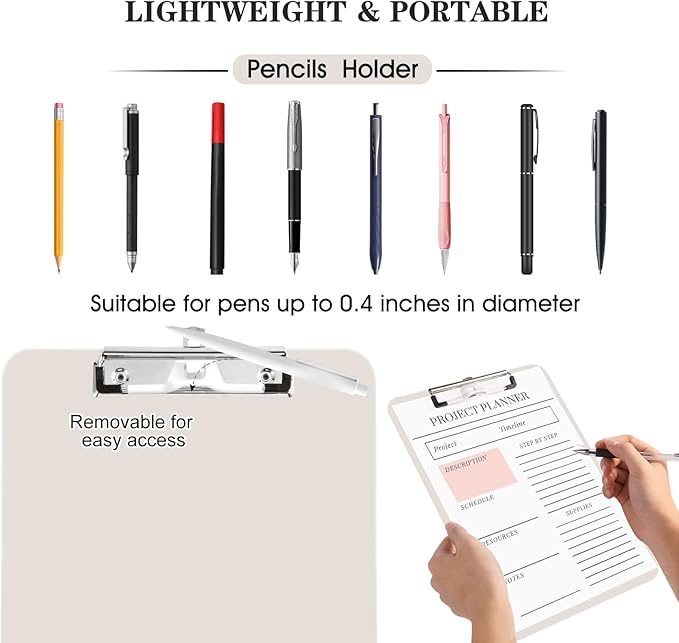 Plastic Clipboard with Pen Holder,Standard A4 Size,Nursing Clip Boards 8.5x11 Heavy Duty,Low Profile Clipboards for Women Kids Teacher,School Office and Home,Light Gray