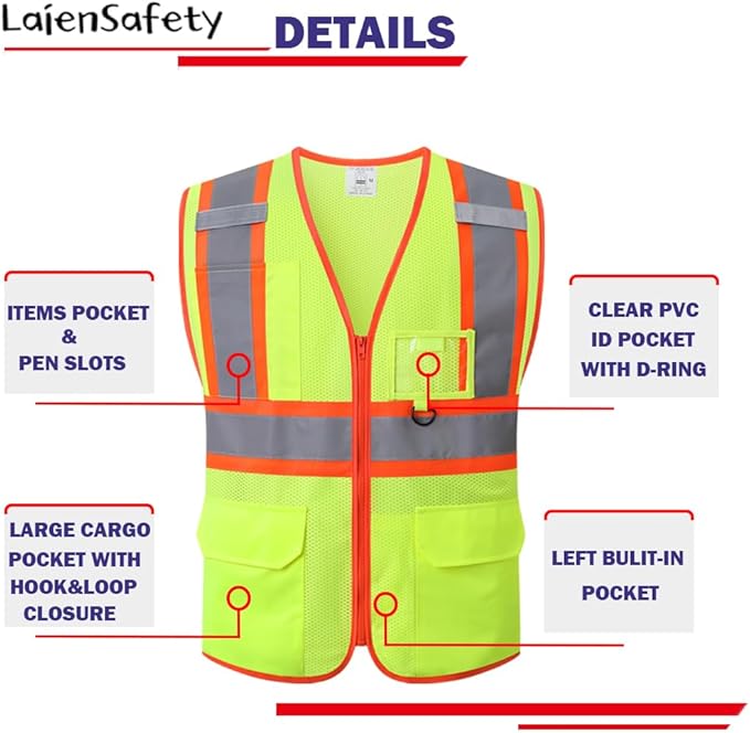 Reflective Safety Vest for Men Women with Multiple Pockets Class 2 Mesh High Visibility Vest Hi Vis Construction Worker Vest,Meets ANSI/ISEA Standards(EK1-178-Yellow-S)