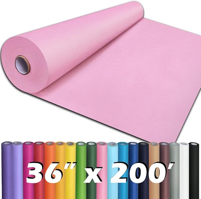 PerkHomy 36" x 2,400" (200') Light Pink Kraft Paper Roll for Craft Bulletin Board Paper Art Table Covering Crafting Gift Wrapping Bouquet Packing Parcel 80GSM 55LB (Light Pink, 36" x 200')
