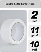 Lichamp Bulk 10 Pack Double Sided Carpet Tape for Hardwood Floors, 2 inch Wide by 11 Yards for Area Rugs On Carpet Stickers Rug Gripper Tape