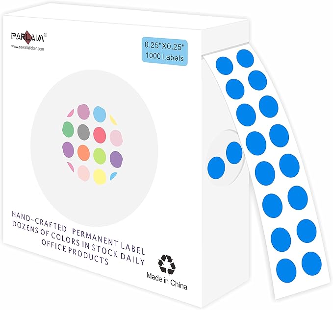 PARLAIM 1/4 Inch Round Permanent Adhesive Color-Code Dot Stickers,1000 Stickers Roll dots Label Dispenser Box Green Circle Stickers Labelss (Blue)
