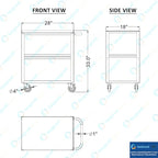18 in. Wide X 28 in. Long X 33 in High | 3 Shelf Metal Utility Cart on Wheels with Handle