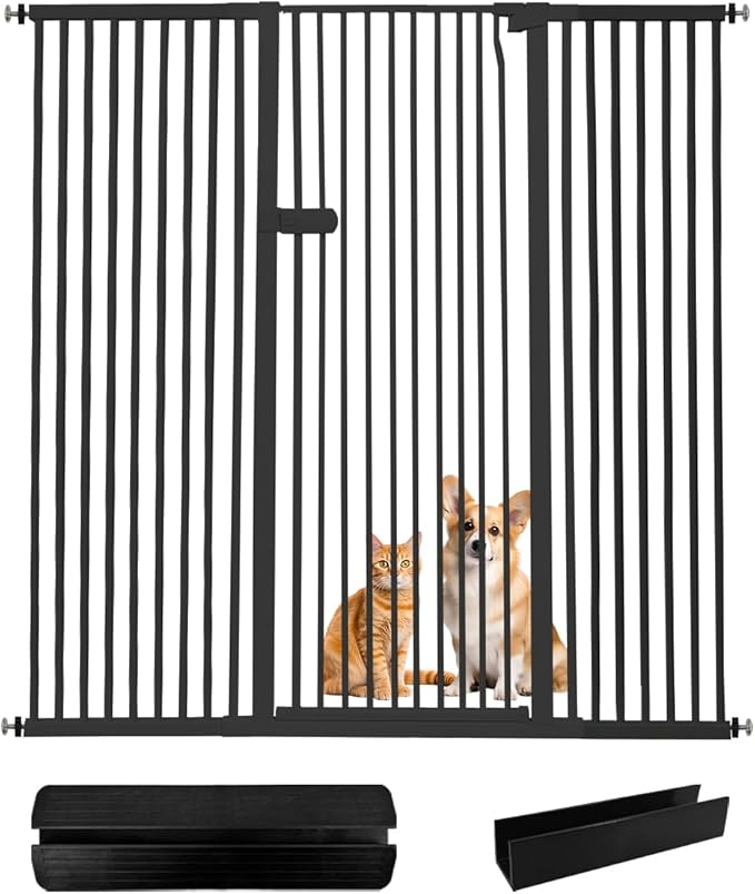 Lumizone Extra Tall Cat Gate 55.12" High Pressure Mounted Extra Wide 2025 New (17 Sizes) 1.37" Gap No Drilling Auto-Close One-Handed Operation Tall Pet Gate for Dogs(Black, 55.12" H x 59.45"-63.38" W)