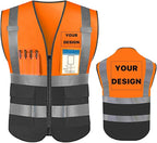 YOWESHOP High Reflective Visibility Safety Vest Custom Your Logo Safety Workwear with Reflective Strips and Pockets