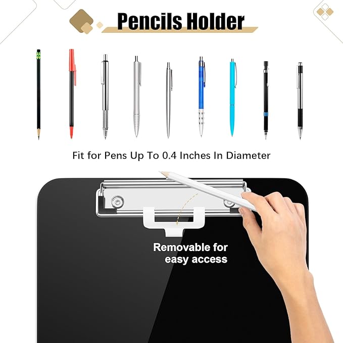 Hongri Plastic Clipboard with Pen Holder, Black 8.5x11 Letter Size Clip Board for Classroom, Office, Students, Nurses and Women, Low Profile Clip, Size 12.5 x 9 in(Pack of 6)