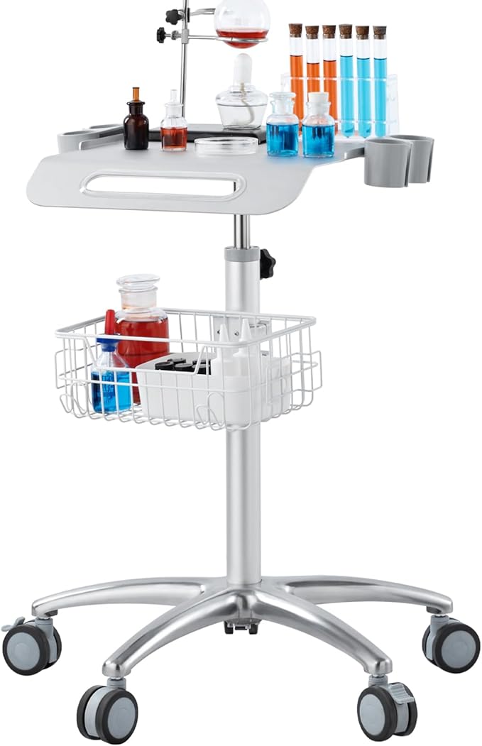 VEVOR Medical Cart, Salon Cart with Wheels, Mobile Trolley Cart 26.77"-42.91" Height Adjustable, Metal Salon Stations for Hair Stylist, Rolling Desktop Lab Cart for Clinic, Beauty and Salon