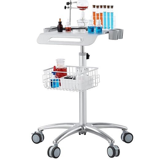 VEVOR Medical Cart, Salon Cart with Wheels, Mobile Trolley Cart 26.77"-42.91" Height Adjustable, Metal Stations for Hair Stylist, Clinic, Beauty