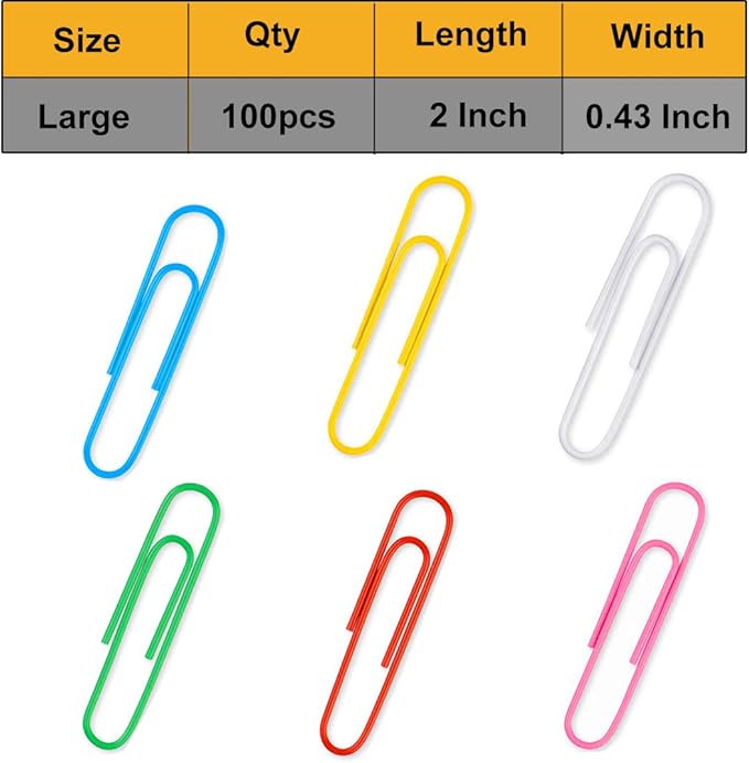 Paper Clips?100PCS Paper Clips Large 2 Inch (50mm), Durable & Rust Resistant Colored Paper Clips Ideal for Office School and Personal Document Organization