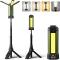 Rechargeable Led Work Light with Stand: Cordless Camping Light Kit 3 Page Head 500/1000/2000 Lumen 3500/6500K - Dimmable 6AH Camp Lights with Detachable Tripod,Hooks and Carrying Bag(Green-S)