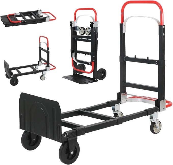 3 in 1 Convertible Hand Truck, Folding Hand Dolly Cart with Retractable Handle, 600LBS Heavy Duty Aluminum Hand Truck Dolly for Luggage, Shopping, Home, Office Moving
